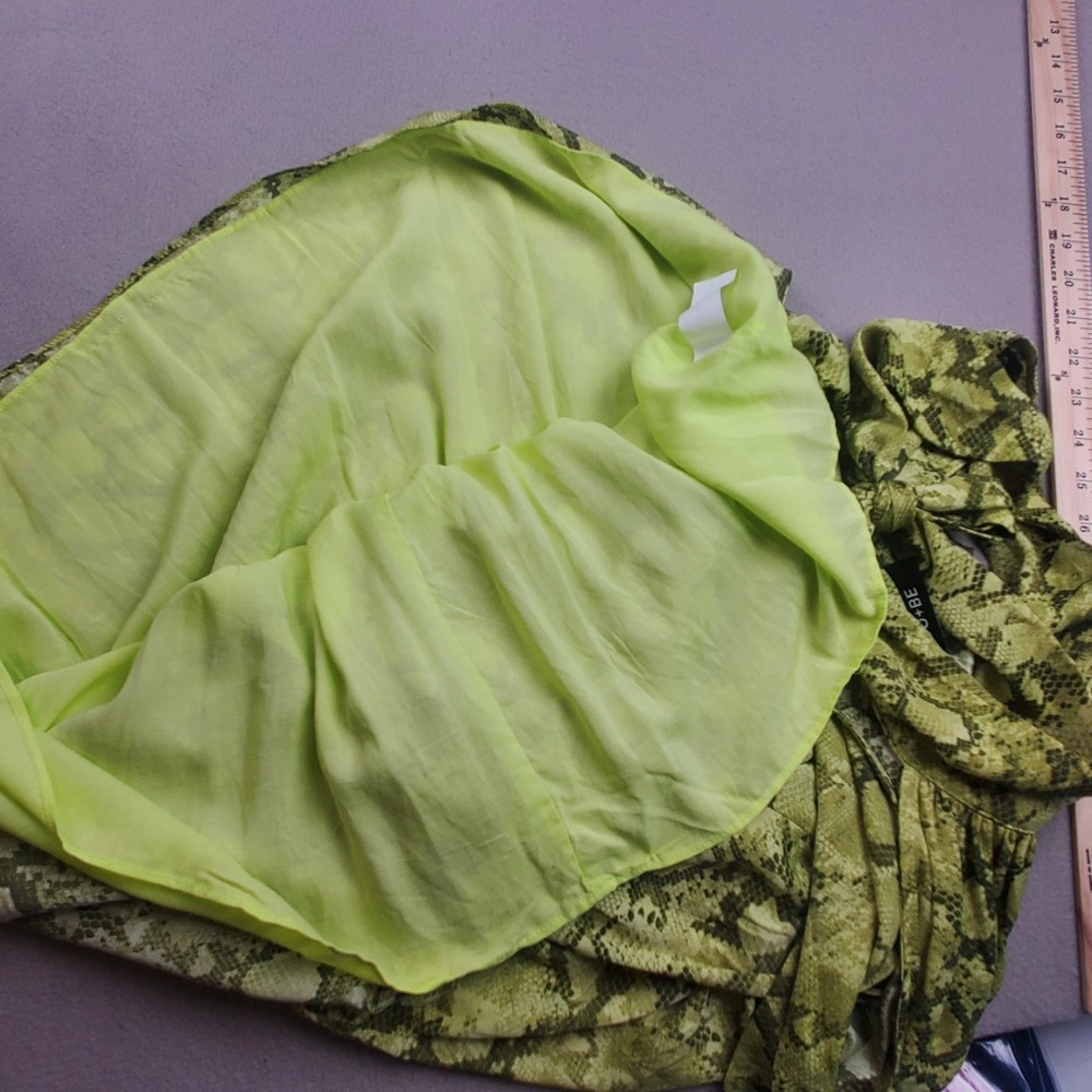 Do + Be Green Snake Print Sleeveless High Neck Halter Dress Elastic Waist Sz Med - Picture 10 of 10